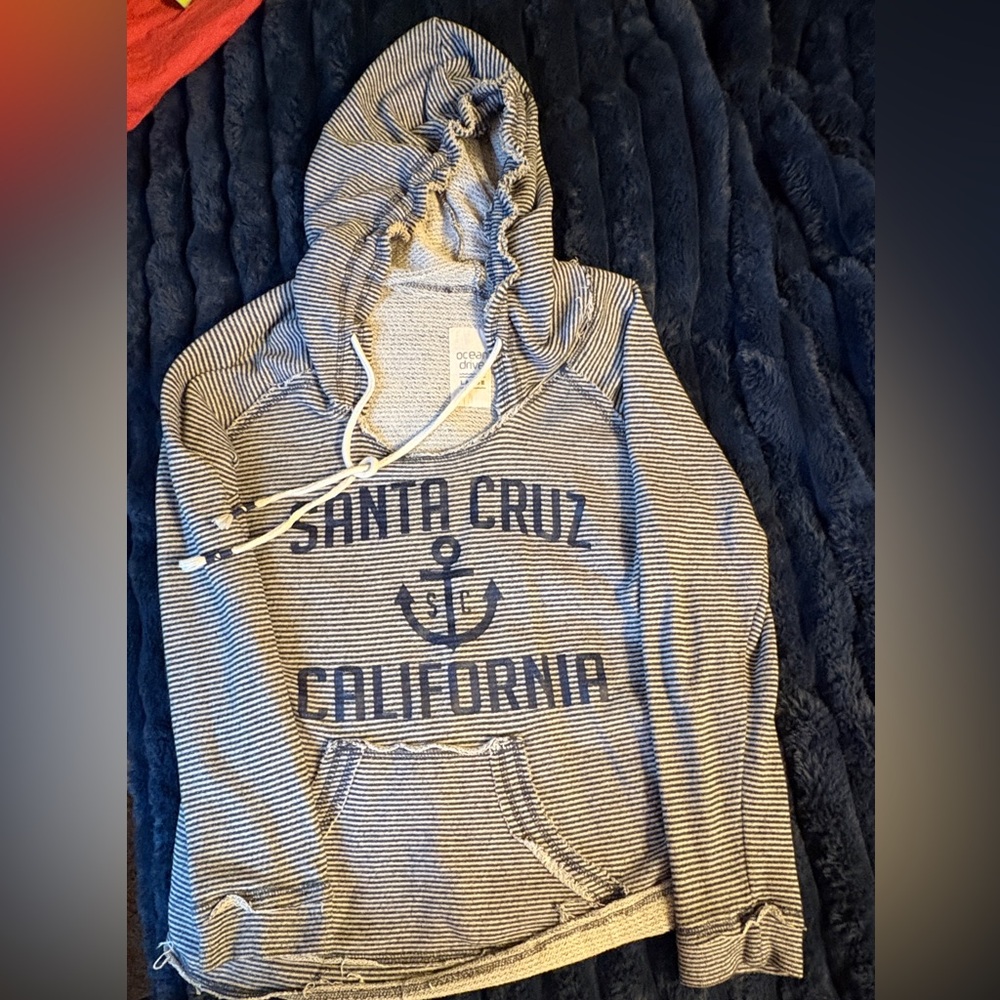 Ocean Drive Navy & White stripe Knit Sweater. “Santa Cruz California”
